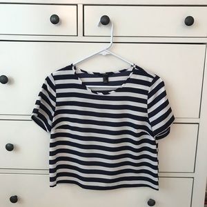Forever 21 Cropped Blue and White Striped Shirt